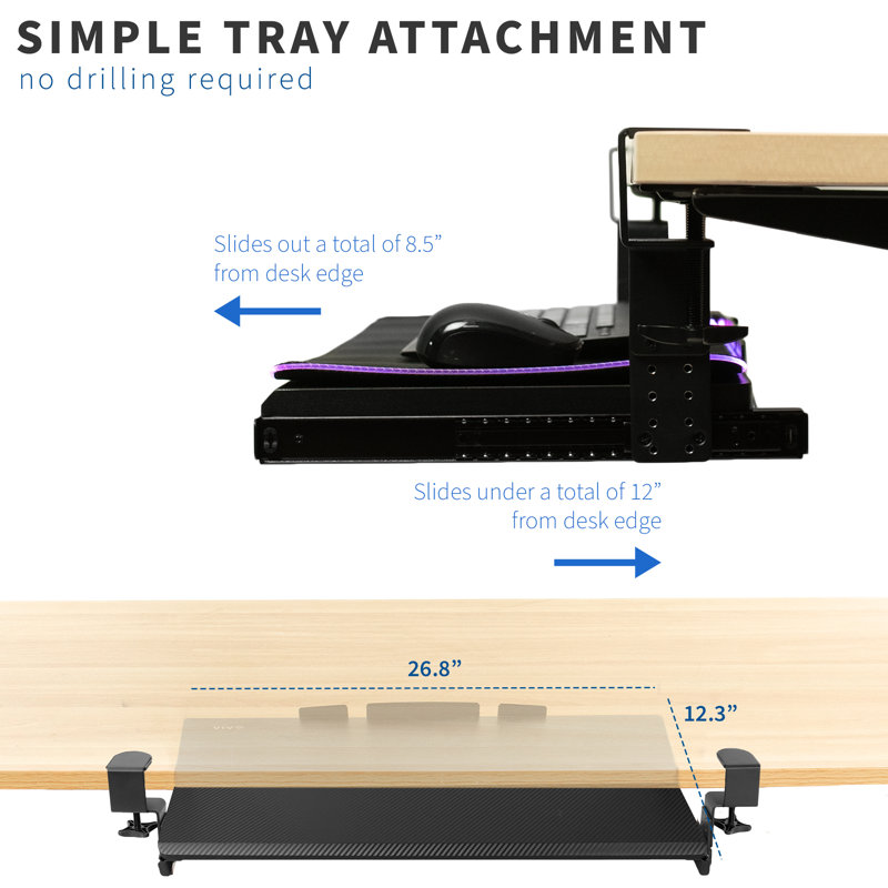 Black Adjustable Clamp-On Under Desk Keyboard Tray with RGB Pad