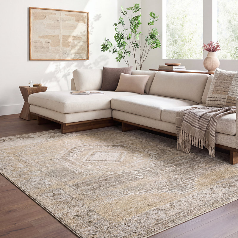 Moroccan Area Rug, Light Grey/Taupe/Off-White/Tan/Dark Brown, Rectangle 152 x 225 cm