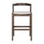 Tabouret de bar d'intérieur en bois d'hévéa, finition brun foncé et revêtement beige, ensemble de 2-839277157