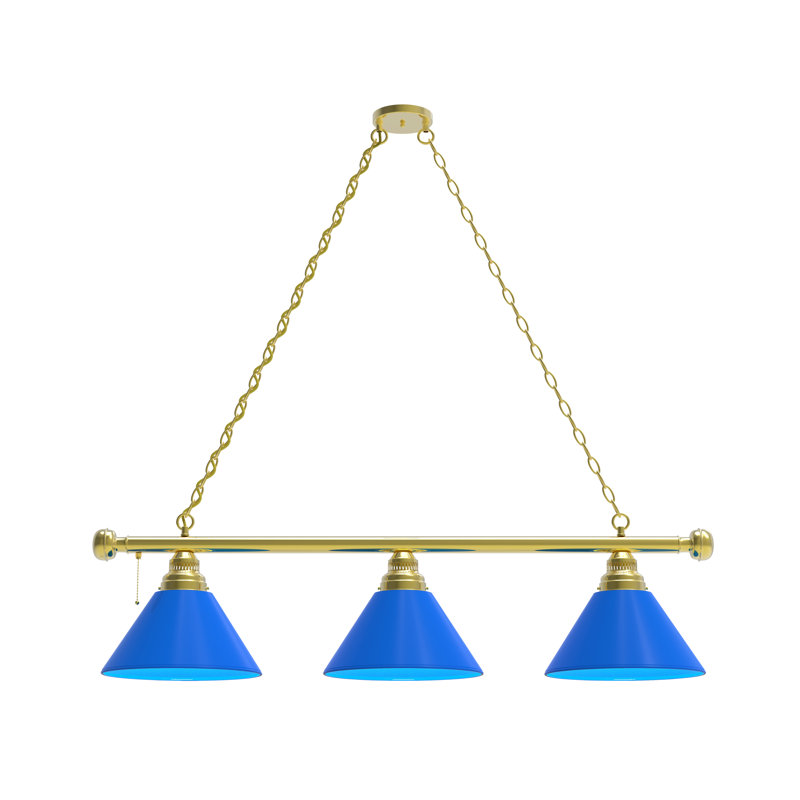 3 - Light Pool Table Lights Pendant, Brass, Royal Blue