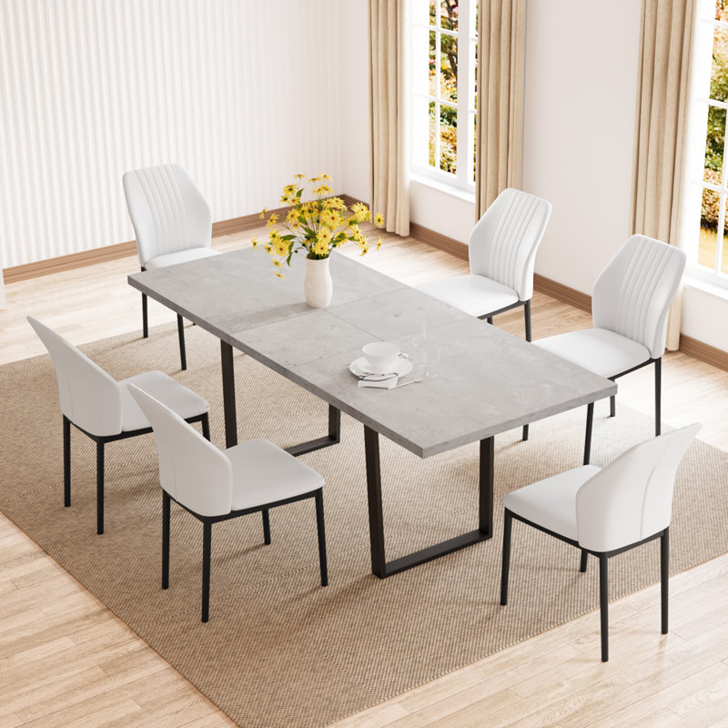 Modern High Quality Butterfly Table with Leather Chairs (set of 6), White