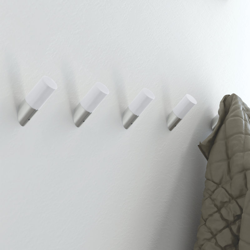Keniyah Solid Wood Wall Hook, Satin Nickel/White
