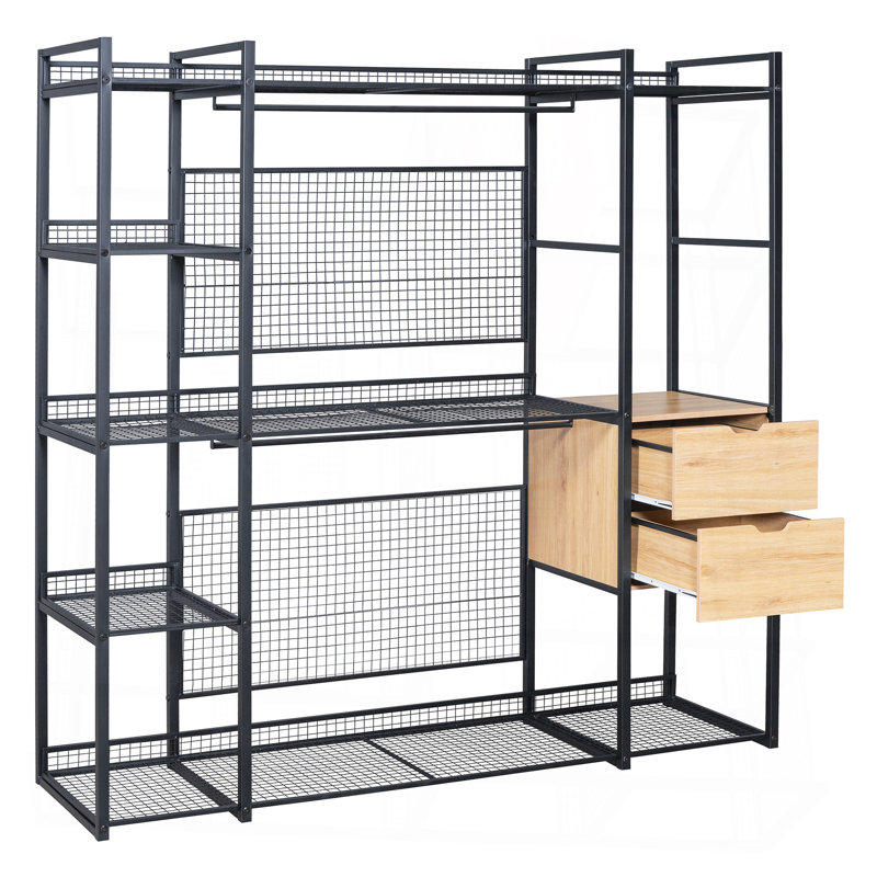 Garde-robe de style ouvert avec rails, tablettes et tiroirs , Noir