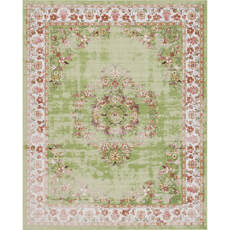 Tapis vert de style oriental, Rectangle 7 pi 10 po x 10 pi