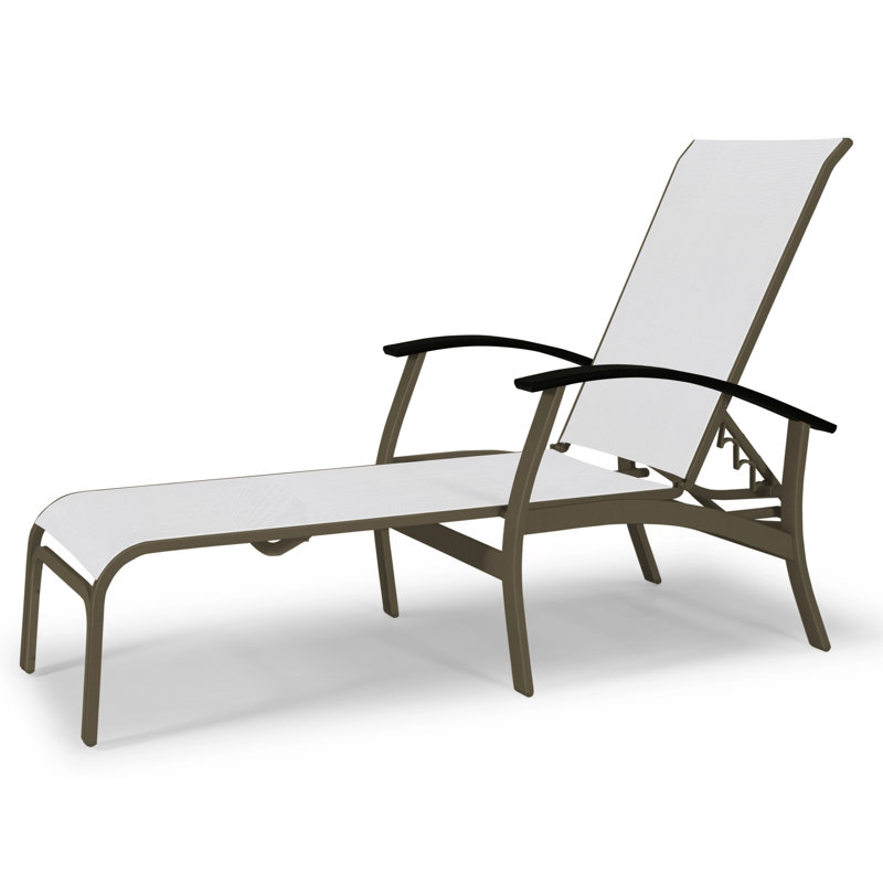Askar Outdoor Rust-Resistant Metal Chaise Lounge, Textured Beachwood, White 6D Sunbrella®, White P50