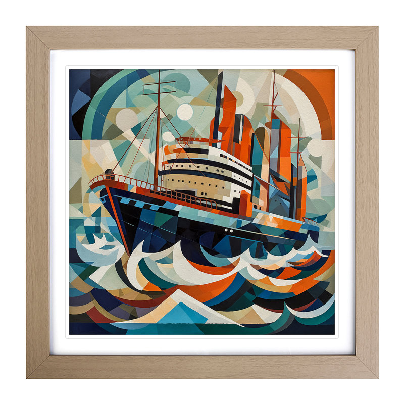 Ship On The Ocean Constructivism - Single Picture Frame Print on Wood, Oak