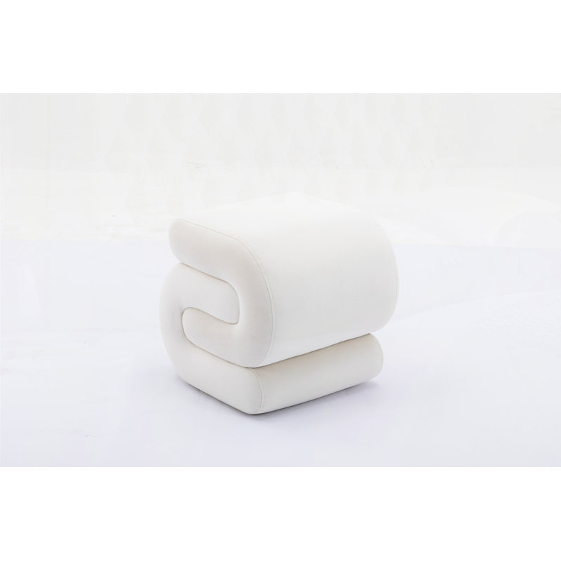 S-Shape Ottoman Makeup Stool Footstool, White Velvet
