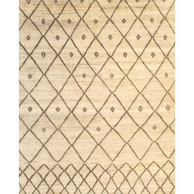 Tapis noir / beige en laine / coton à motif géométrique fait à la main 7 pi 11 po x 9 pi 11 po