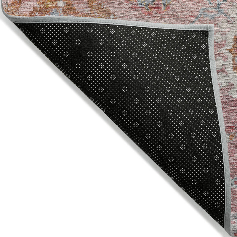 Tapis intérieur lavable floral 10 pi x 14 pi rose et gris
