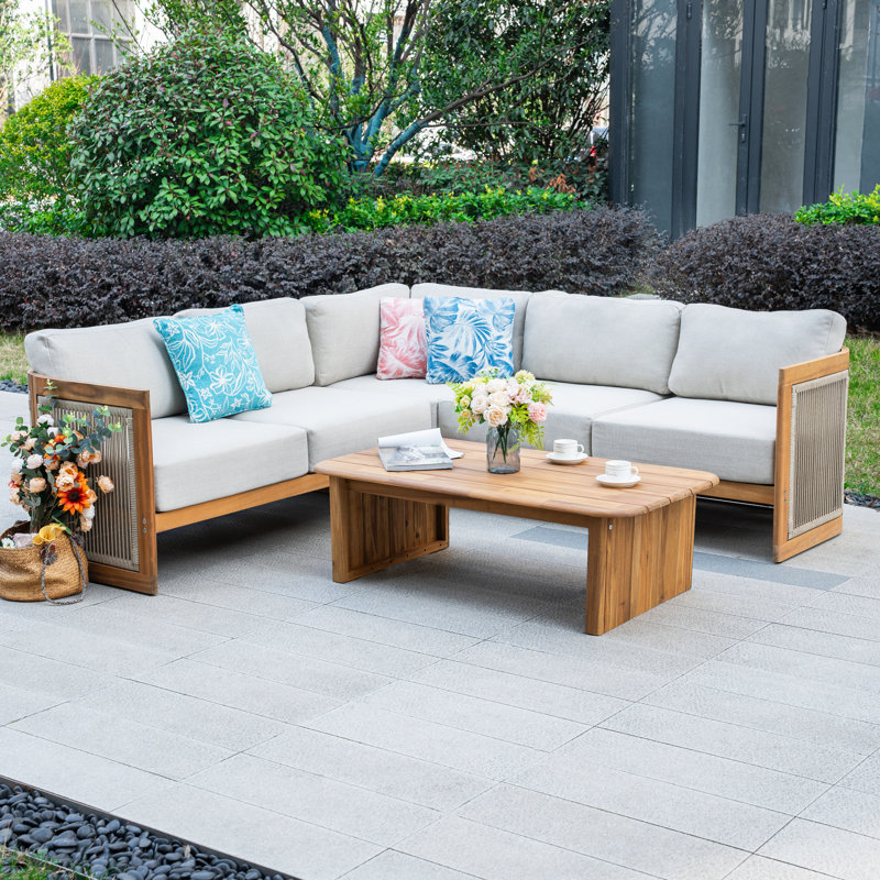 Ensemble de conversation modulaire pour 5 personnes avec coussins et table basse Acacia