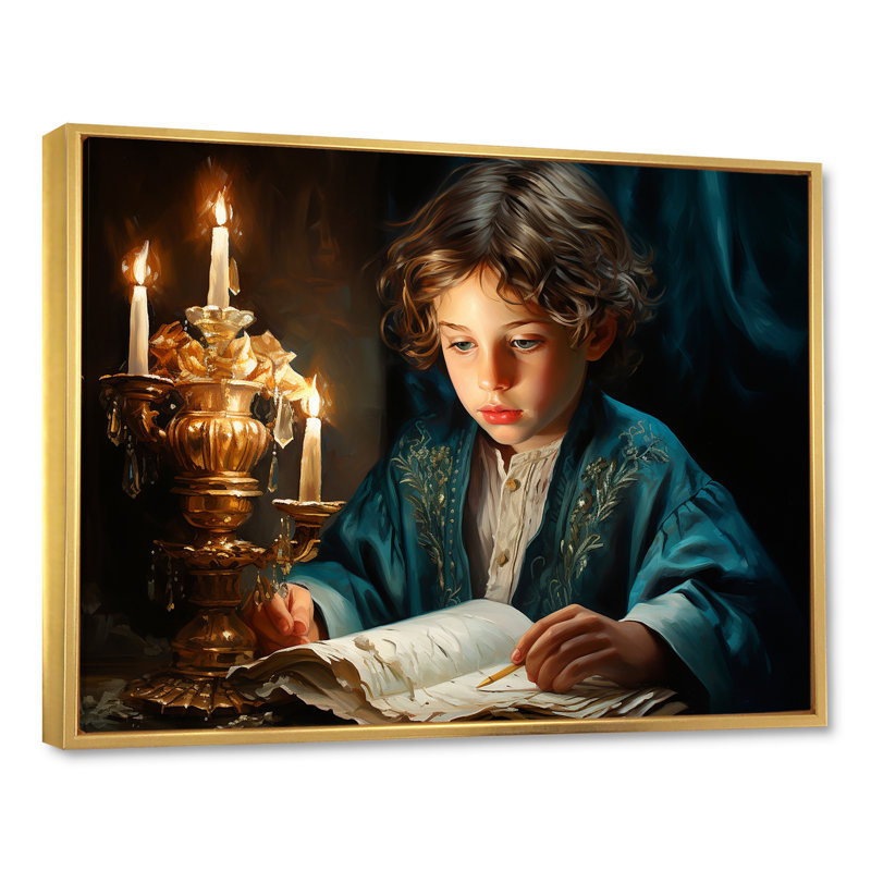«Judaism Mitzvah Torah Moments», reproduction sur toile, Cadre flottant doré, H 12 po x l 20 po x P 1 po