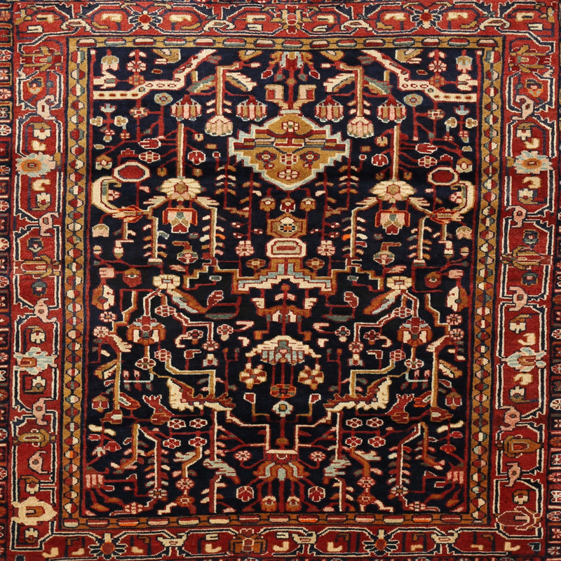 Tapis traditionnel brun / noir / rouge, Carré 3 pi