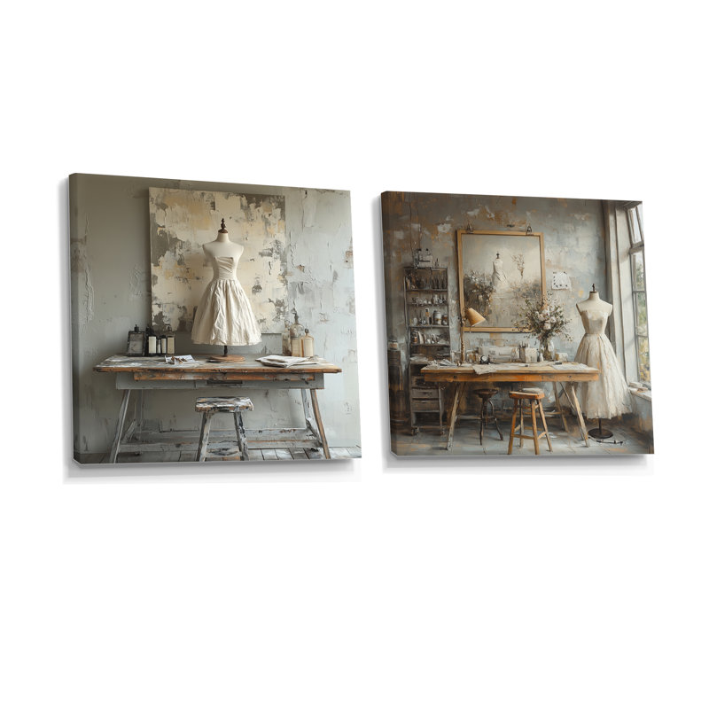 Blanc, gris, créateur de mode Studio Designs I - Fashion Wall Art - ensemble d'art mural glam 2 pièces, 16" H x 33" W