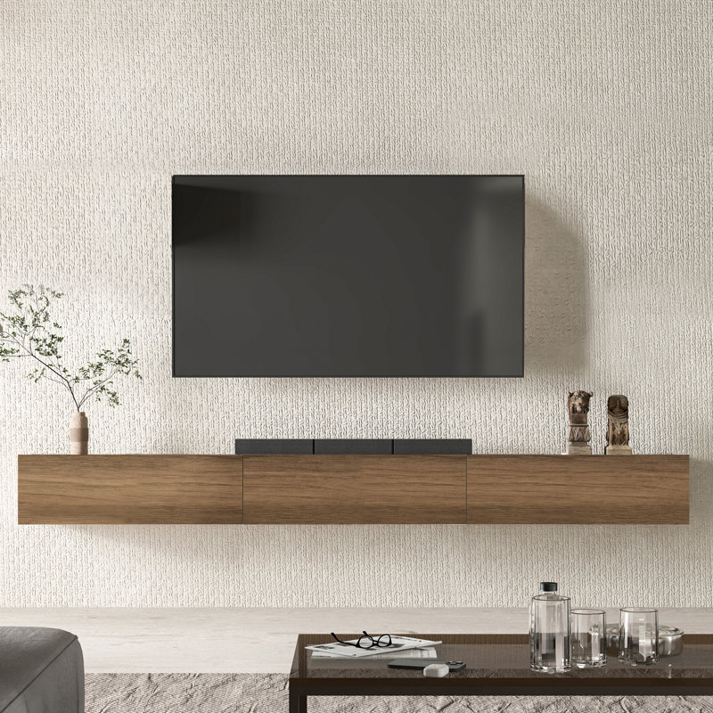 Modern Floating Tv Stand Wall Mounted Entertainment Center – 3-Piece Walnut Media Console, 106" Wide, Fits Tvs Up To 100"