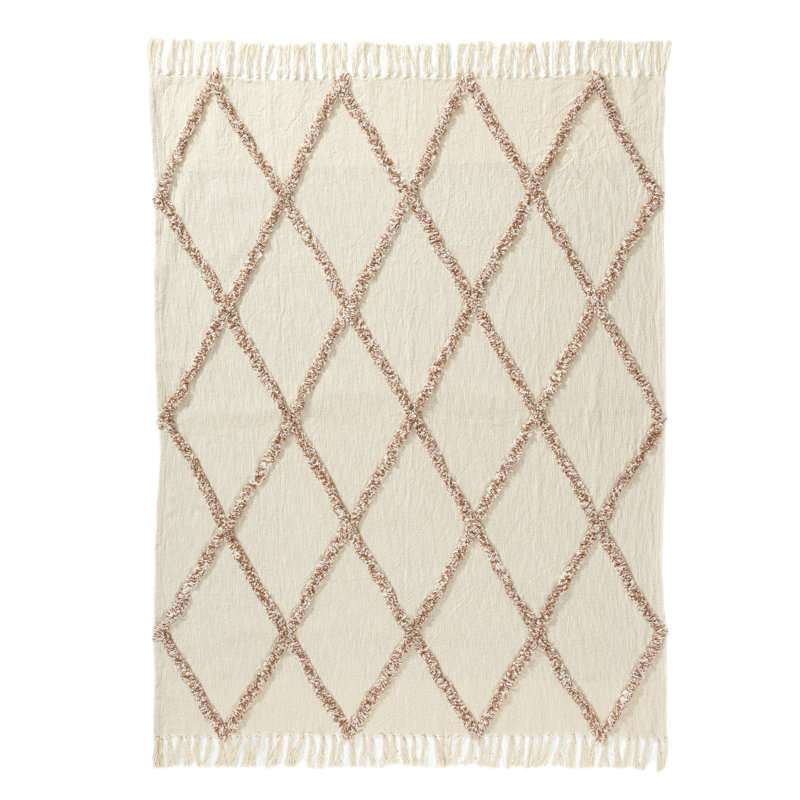 Crossed Diamond Hand woven Soft Cotton Throw Blanket, Brown/Ivory