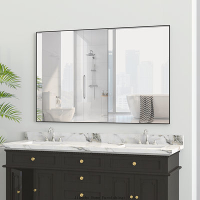 Miroir de salle de bain rectangulaire surdimensionné 36 po x 36 po, grand miroir mural décoratif noir