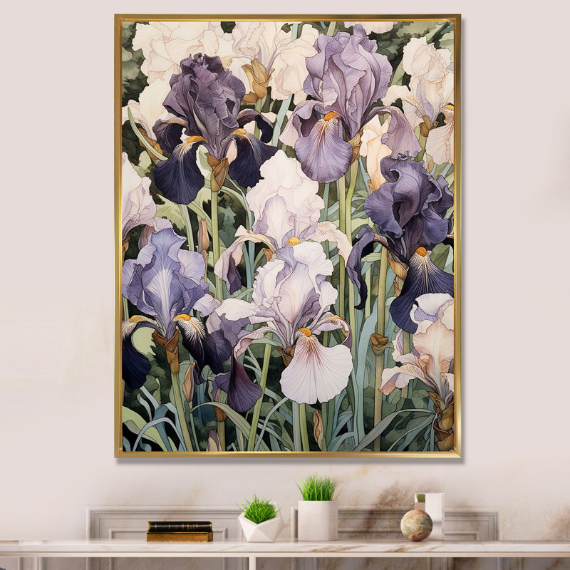 Iris mauve en fleurs dans les prés sauvages I sur toile, H 20 po x l 12 po x P 1 po, Cadre flottant doré