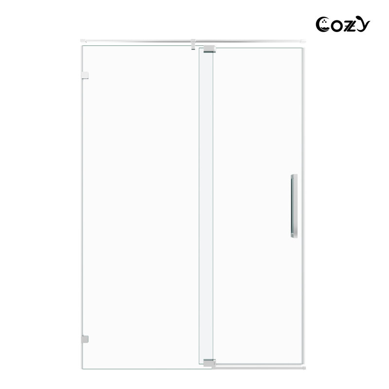 38-43" W x 76" H Frameless Single Pivot Shower Door with Clear Tempered Glass, Shatter-Resistant Film & Installation Hole Locator