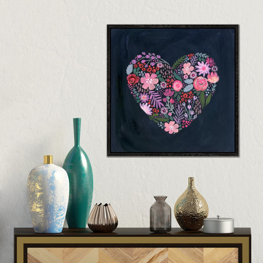 Floral Heart On Navy von Stephanie Corfee - Gallery-Wrapped Canvas Giclée on Canvas