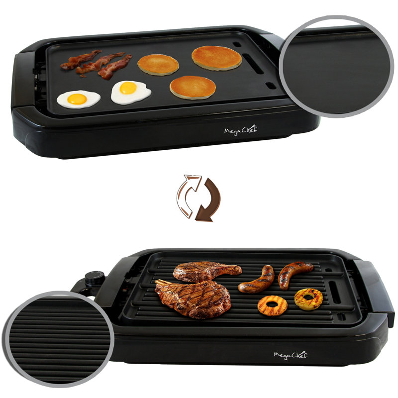 MegaChef Black Non-Stick Reversible Indoor Grill and Griddle
