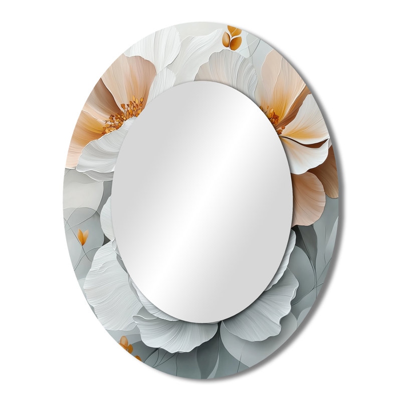 Miroir mural blanc et rose avec pivoines Elegance III, 43 po x 33 po