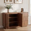  Armoire de rangement 55,1 po, buffet Mid-Century moderne à 3 tiroirs et 2 portes, bords arrondis, noyer