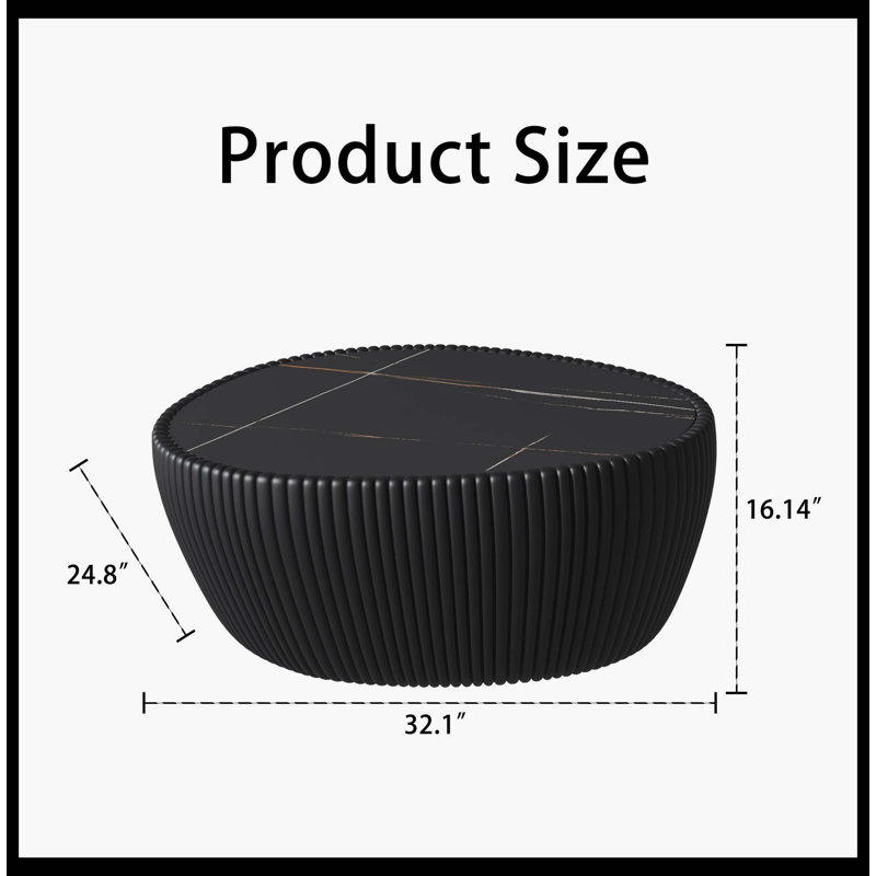 Table basse moderne en cuir fritté noir, Noir, Noir
