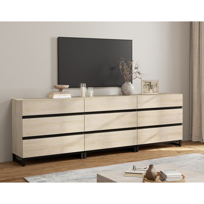 Aadam Modern Tv Stand For Tvs Up To 100", Entertainment Center With 9 Drawers And Metal Base, Media Console For Living Room & Bedroom, Light Oak