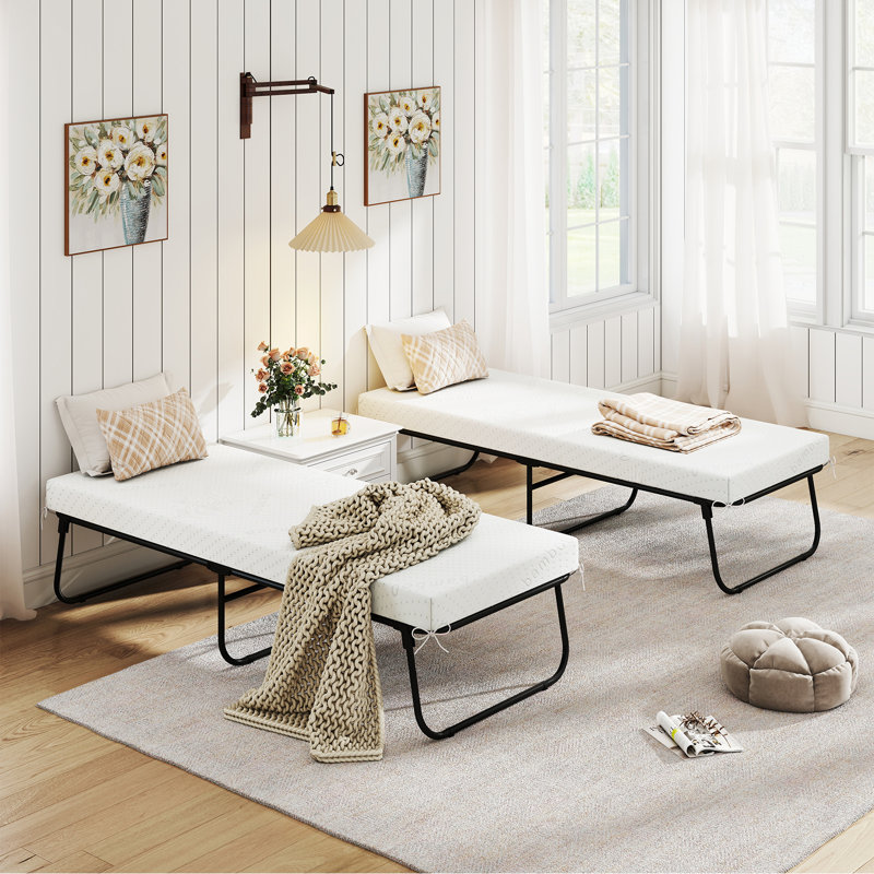 Lit pliant 75 po x 31 po avec filet respirant en mousse à mémoire de forme et structure en métal robuste