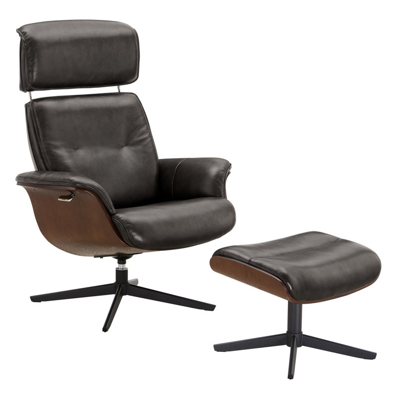 Fauteuil inclinable avec repose-pieds Mid Century, Gris foncé