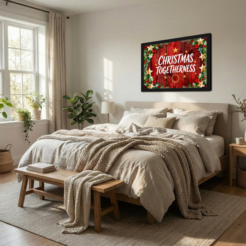 Ensemble de Noël avec fond en bois avec étoiles et houx, H 16 po x l 24 po