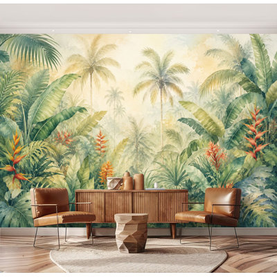 Wall Mural Peel and Stick Wallpaper Tropical Jungle Palm Trees Exotic Foliage Self-Adhesive Removable Contact Paper Wall Decor for Living Room Bedroom 69"H x 96"W