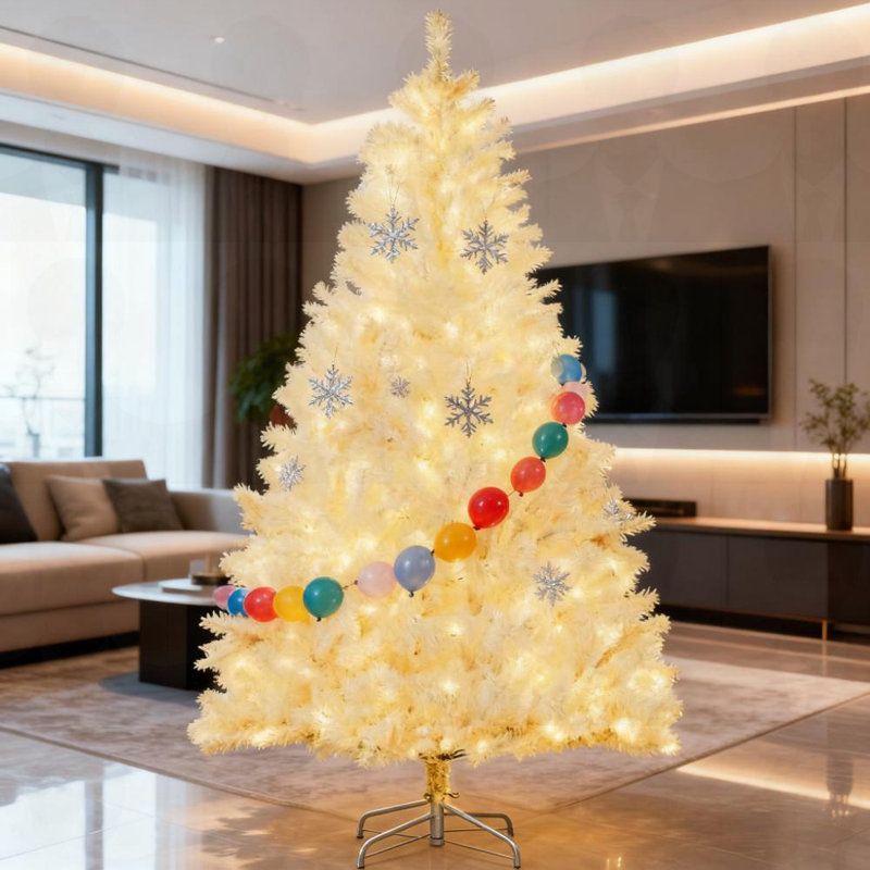 Arbres de Noël blancs artificiels pré-éclairés, H 6 pi, Blanc, Illuminée