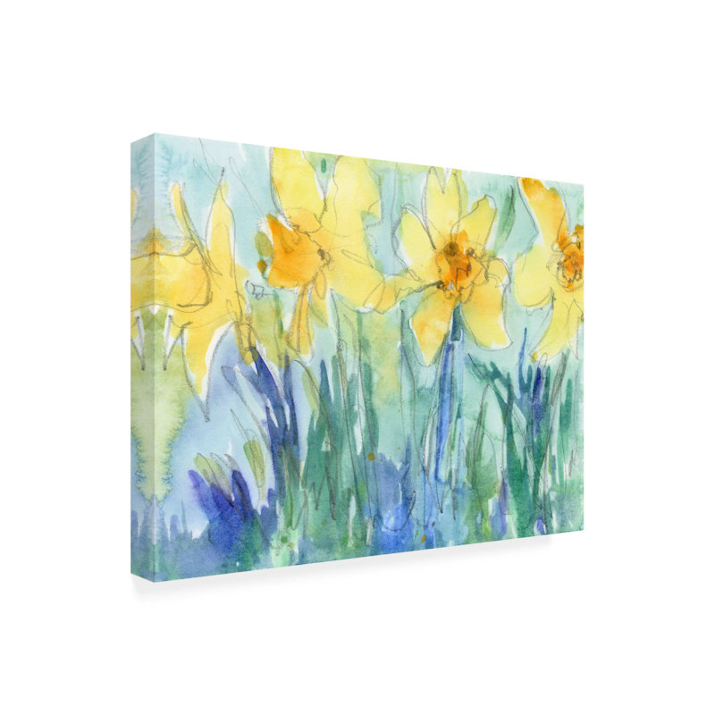 Daffodil Blooms II Yellow and Blue Canvas Art