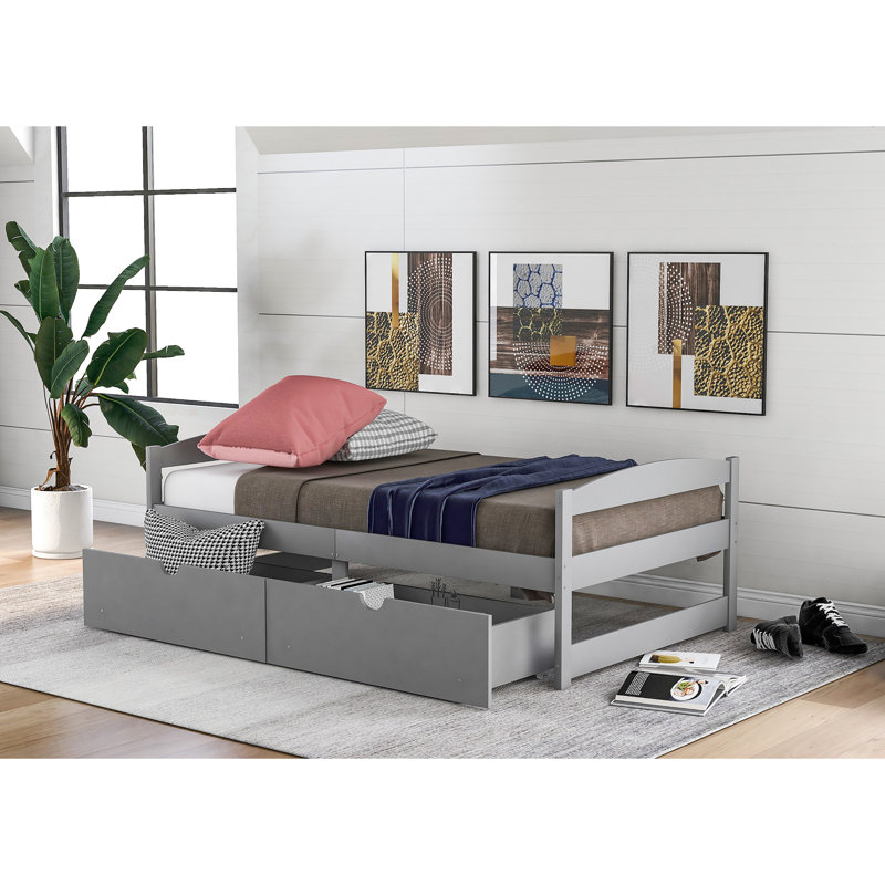 Lit plateforme avec deux tiroirs, Gris