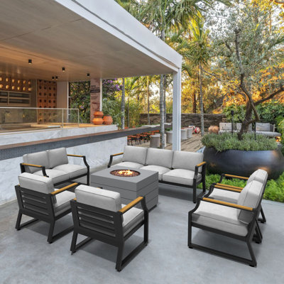 Wicker 9 - Person Patio Conversation Set with Cushions
