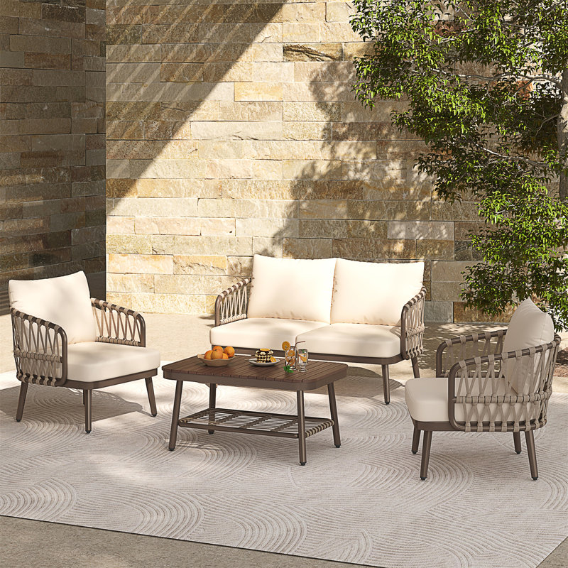 4-Piece Outdoor Patio Furniture Set, Beige, Brown