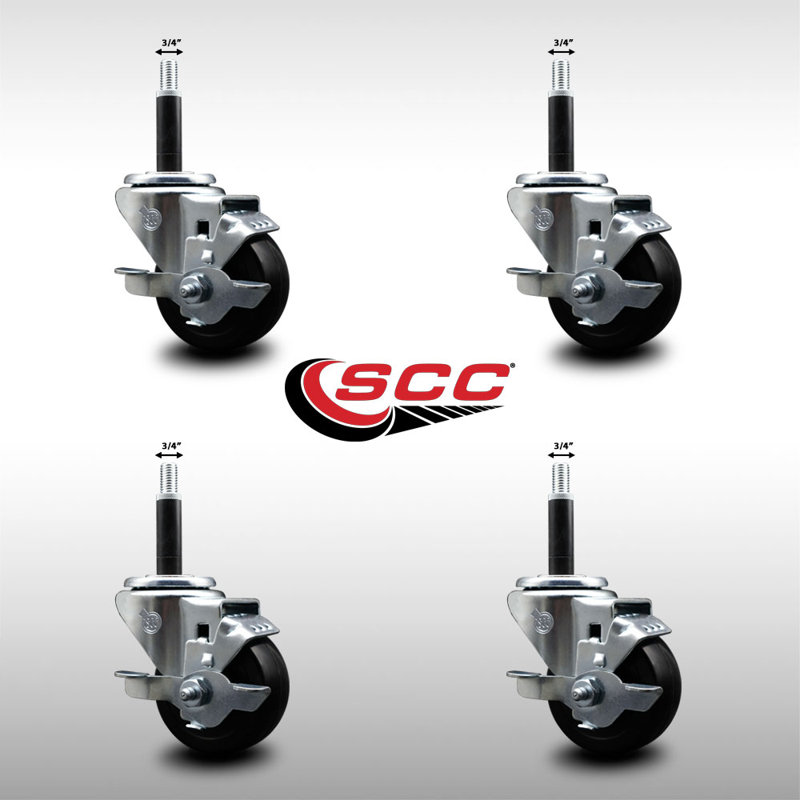 Ensemble de roulettes extensibles pivotantes en caoutchouc dur 3 pouces 3 pouces avec frein SCC