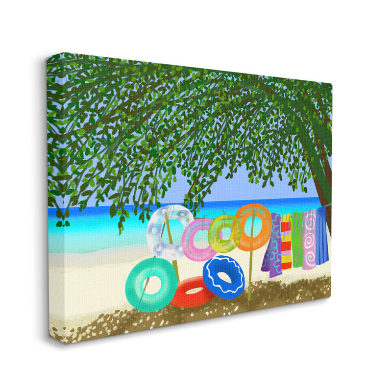 Colorful Beach Floats Under Tree Landscape Canvas Art