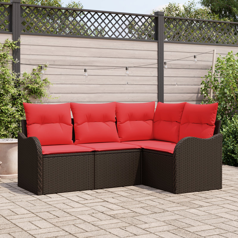 Ensemble de canapé de jardin vidaXL 4 pièces, Structure brune / coussin rouge