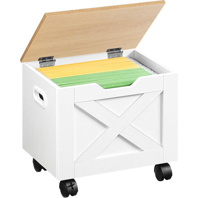 Classeur à roulettes avec tiroir, classeur compact pour bureau à domicile, blanc et naturel