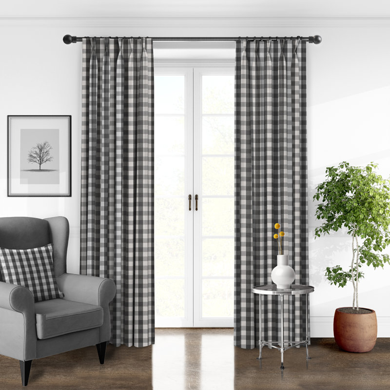 Walker Check Pinch Pleat Room Darkening Curtain Pair (Set of 2), Iron, 20" W x 120" L
