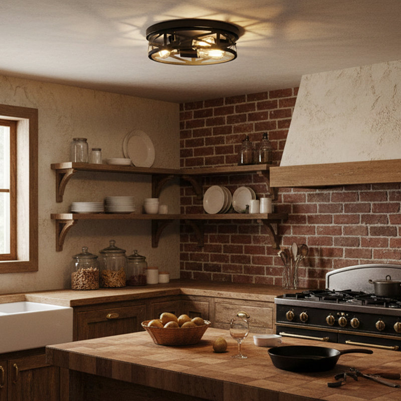 Upgraded 3-Light Industrial Flush Mount Ceiling Light, Farmhouse Cage Design