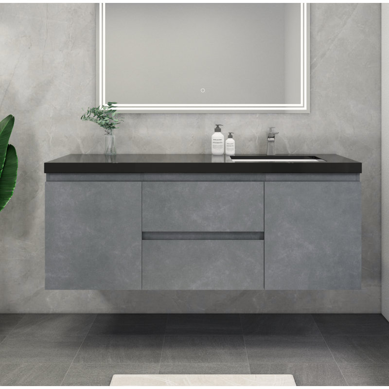 Castin 60" Wall-Mounted Single Right Sink Bathroom Vanity Set, Cement Gray