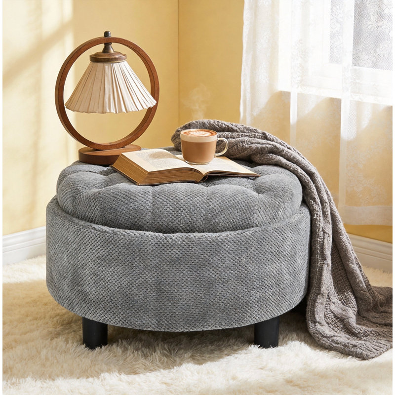 Table basse ronde avec rangement 25 pouces, Gris clair