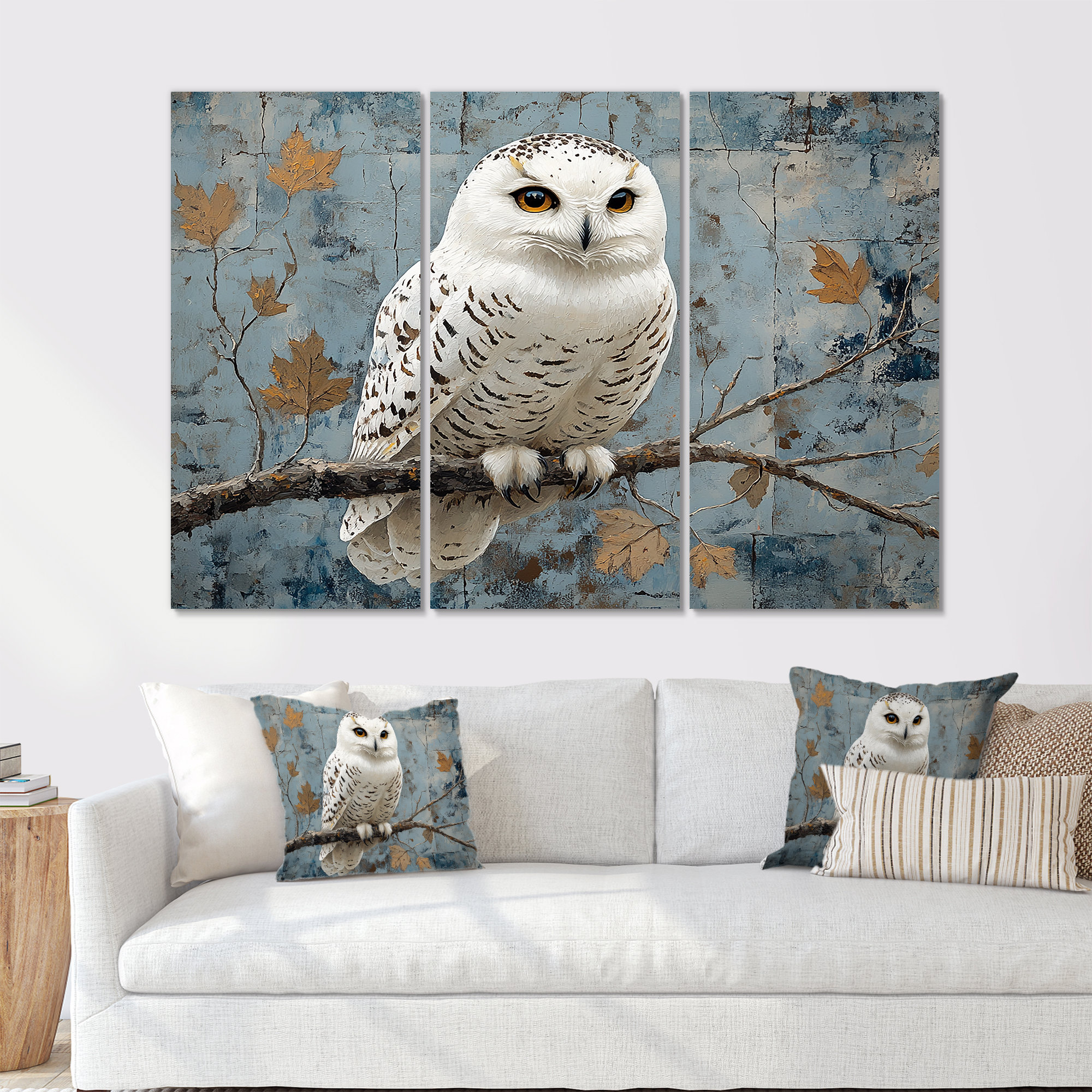 Union Rustic White Snowy Owl Accented With Gold - Owl Wall Art Set ...