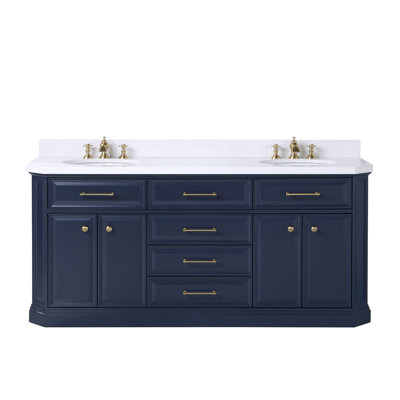 Palace 72" Carrara Quartz Countertop Bath Vanity in Monarch Blue with Faucet