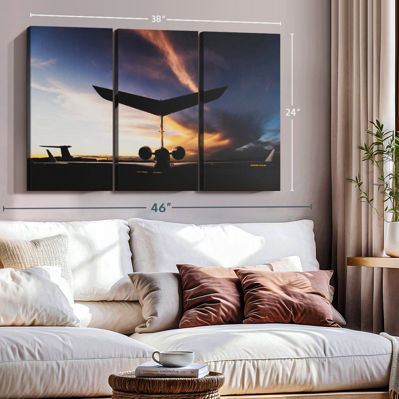"Silhouette de jet privé" sur, H 24 po x l 38 po x P 1,25 po