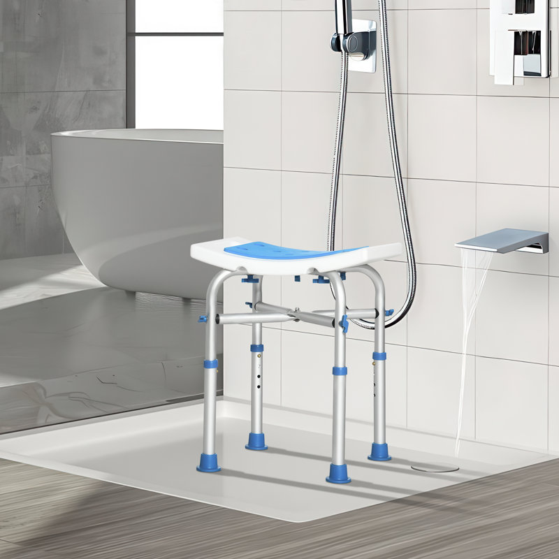 Adjustable Bath & Shower Stool – Aluminum Frame Seat For Elderly & Disabled, Blue