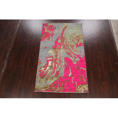 Tapis oriental contemporain unique en son genre noué à la main 5 pi x 8 pi 4 po